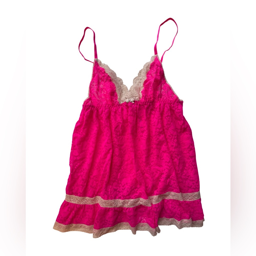 Victoria's Secret Fuchsia Lace Chemise with Cream Trim